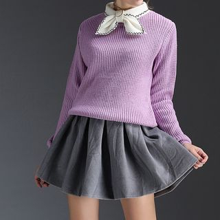 Kotiro Set: Bow Neck Sweater + Pleated Skirt