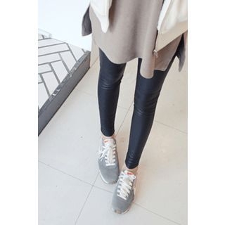 CHERRYKOKO Faux-Leather Brushed-Fleece Lined Leggings