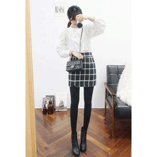 OZNARA Graph-Check Wool Blend Skirt