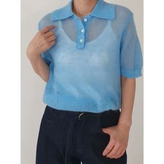 Plain Knit Polo Top
