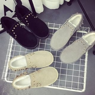 QQ Trend Studded Fringed Fleece-lined Slip Ons