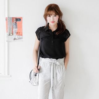 Tokyo Fashion Cap-Sleeve Cut Out Chiffon Blouse