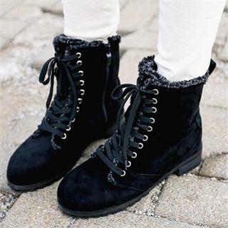 QNIGIRLS Faux-Fur Lined Lace-Up Boots