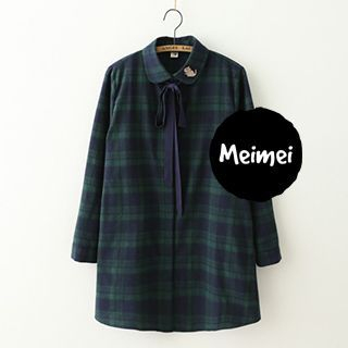 Meimei Cat Embroidered Plaid Dress