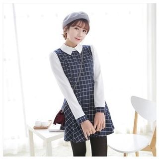 Persephone Long-Sleeve Panel Plaid Dress