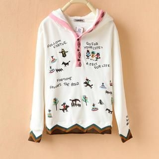 Cute Colors Embroidered Hooded Pullover