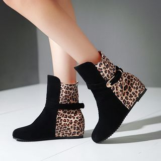 Pretty in Boots Hidden Wedge Leopard Short Boots