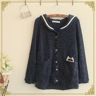 Fairyland Sailor Collar Cat Embroidered Cardigan