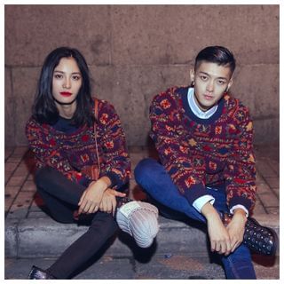 Simpair Pattern Fleece-Lined Couple Pullover