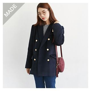 FROMBEGINNING Peaked Lapel Double-Breasted Coat