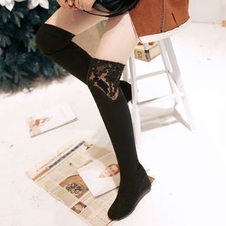 Moonville Lace Panel Hidden Wedge Over-the-Knee Boots
