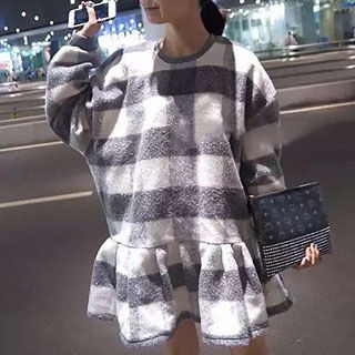 Eva Fashion Long-Sleeve Gingham Ruffle Dress