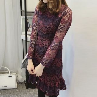 Little V Perforated Lace Long-Sleeve Dress