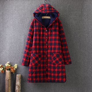 Blue Rose Plaid Hood Coat