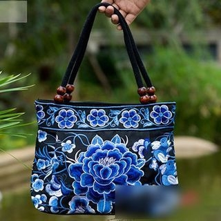 Peony House Embroidered Tote