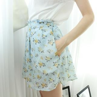 Dodostyle Floral Patterned Band-Waist Culottes