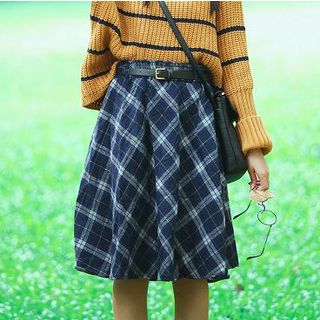 Sens Collection Plaid Woolen Midi Skirt