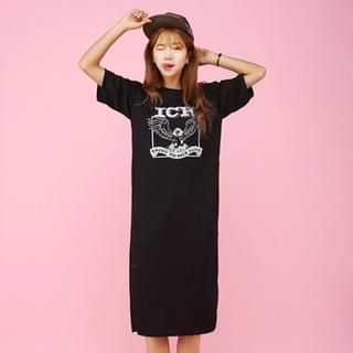 Koo Lettering Slit-Side T-Shirt Dress