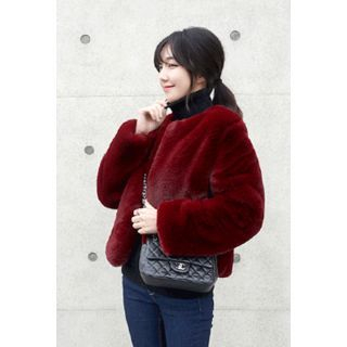 OZNARA Collarless Faux-Fur Jacket