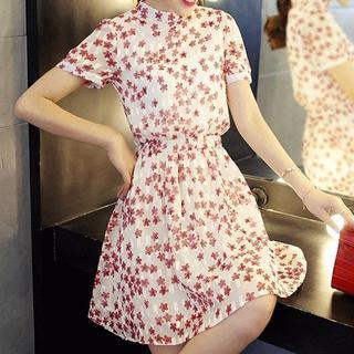 JK2 Short-Sleeve Floral Chiffon Dress
