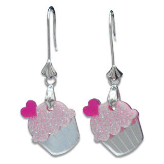 Sweet & Co. Sweet Glitter Pink Mirror Cupcake Silver Earrings