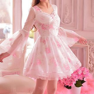 GOGO Girl Long-Sleeve Lace Trim Chiffon Dress