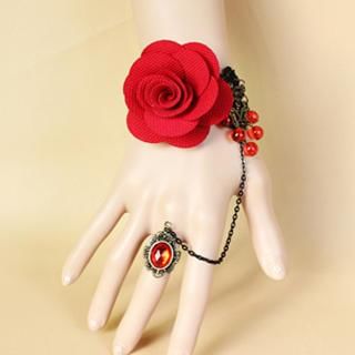Fit-to-Kill Rose Crystal Beads Bracelet & Ring Set  Red - One Size