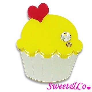 Sweet & Co. Swarovski Silver Yellow Cupcake Pin Silver - One Size