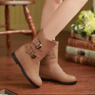 JY Shoes Buckled Hidden Wedge Short Boots
