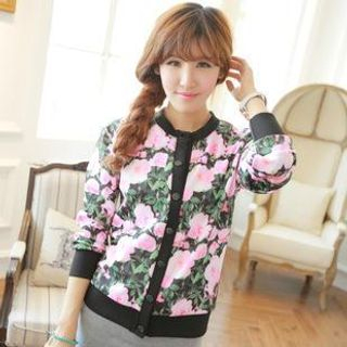 Chuvivi Rose Print Snap-Button Jacket