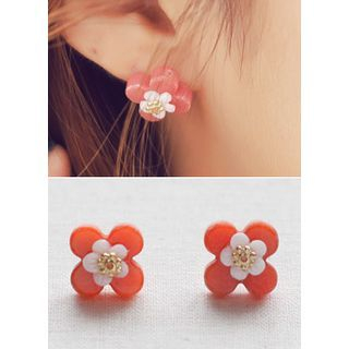 kitsch island Contrast-Trim Flower Earrings
