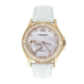 COSI MODA Steel / Leather Watch with Cubic Zirconia One Size