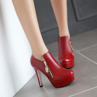 JY Shoes Faux Leather Zip Platform Pumps