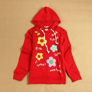 Cute Colors Floral Pattern Drawstring Hooded Pullover