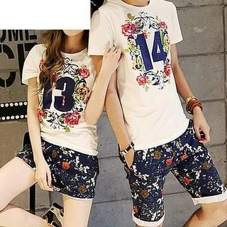 Fashion Street Couple Short-Sleeve Print T-Shirt