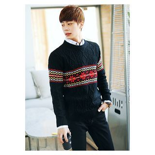 HOTBOOM Contrast-Trim Pattern Sweater