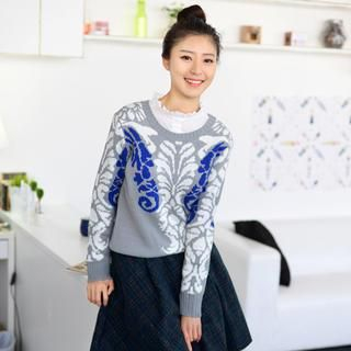 59 Seconds Baroque Print Sweater Gray - One Size