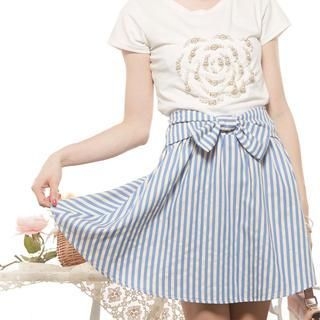 Tokyo Fashion Bow-Accent Striped A-Line Skirt