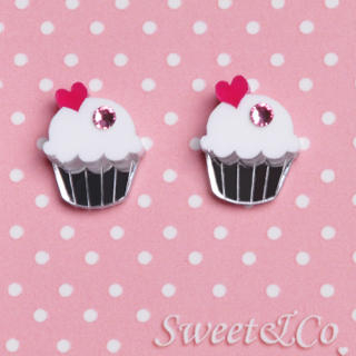 Sweet & Co. Mini White Cupcake Crystals Stud Earrings