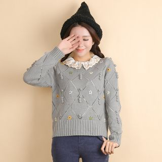 11.STREET Argyle Embroidered Knit Top
