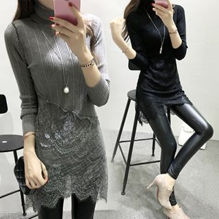 lilygirl Long-Sleeve Lace Hem Knit Dress