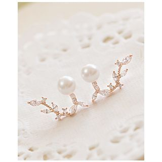 Miss21 Korea Faux-Pearl Leaf-Motif Earrings