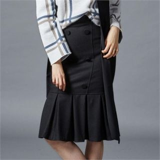 MAGJAY Pleated-Hem Button-Accent Skirt