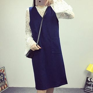 Eva Fashion Set: Accordion Lace Top + Woolen Sleeveless Dress