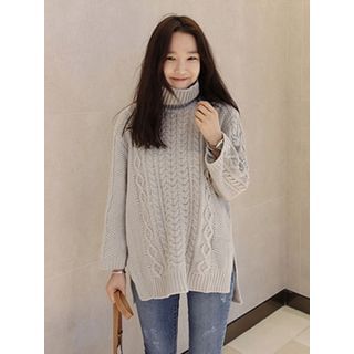 maybe-baby Turtle-Neck Cable-Knit Top