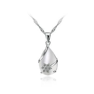 BELEC White Gold Plated 925 Sterling Silver Pendant with Imitation Opal and 40cm Necklace