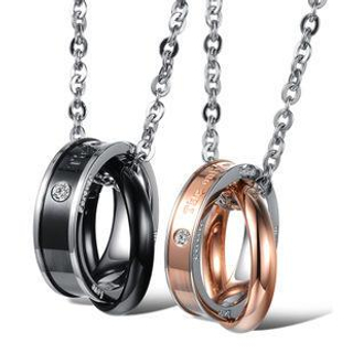 Tenri Couple Rhinestone Titanium Steel Ring Necklace