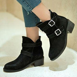 Gizmal Boots Faux Leather Buckled Ankle Boots