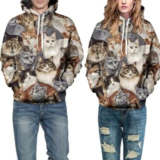 Omifa Couple Cat-Print Hooded Pullover