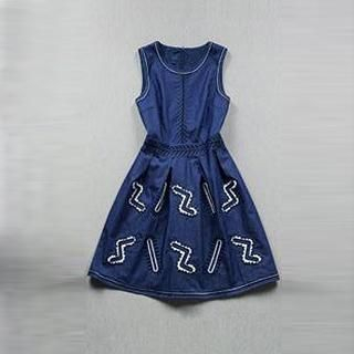 Tal.lu.lah Sleeveless Lettering Embroidered Denim A-Line Dress